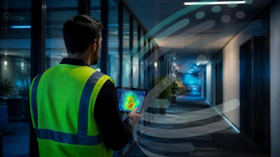 IPTel engineer carrying out an on-site Wi-Fi survey